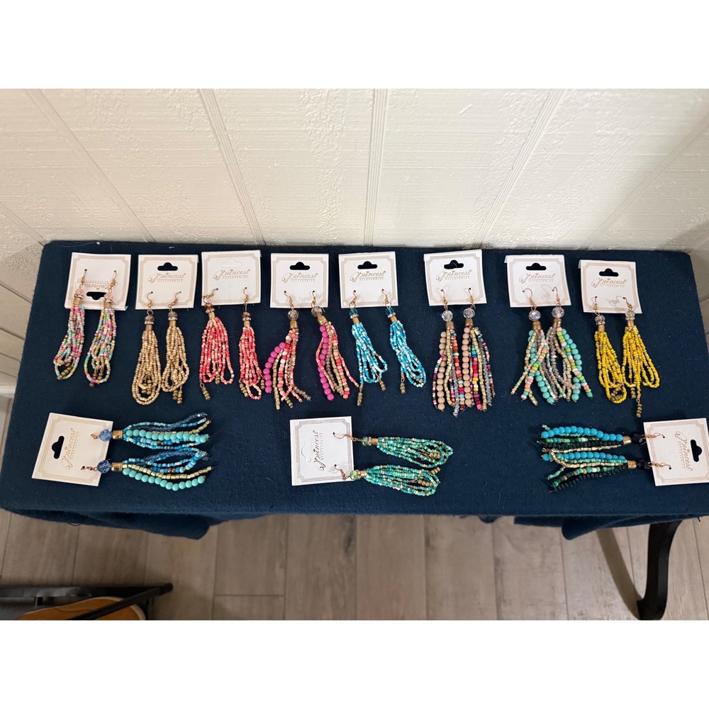 Bundle 1- Princess Accessories Beaded Tassel Drop Earrings Lot of 11 Boho
